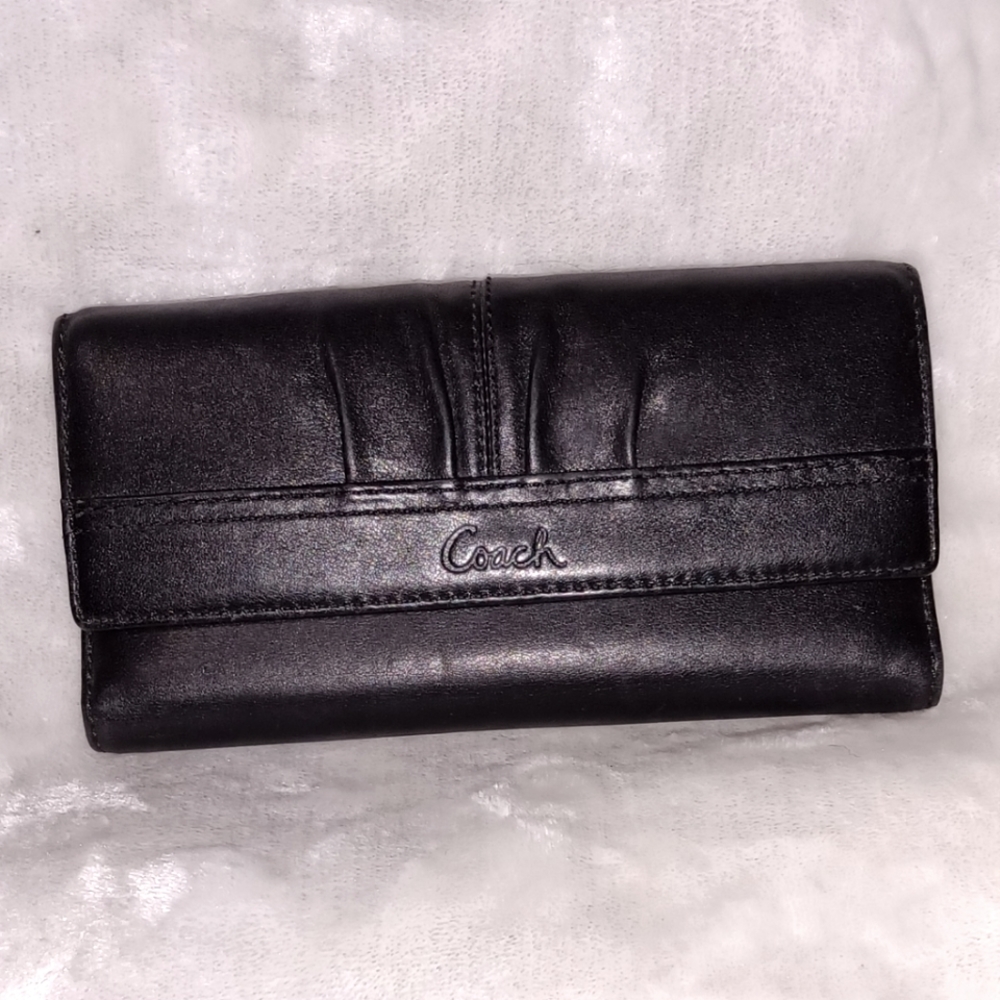 Coach Soho Pleated Black Leather Tri-Fold Wallet